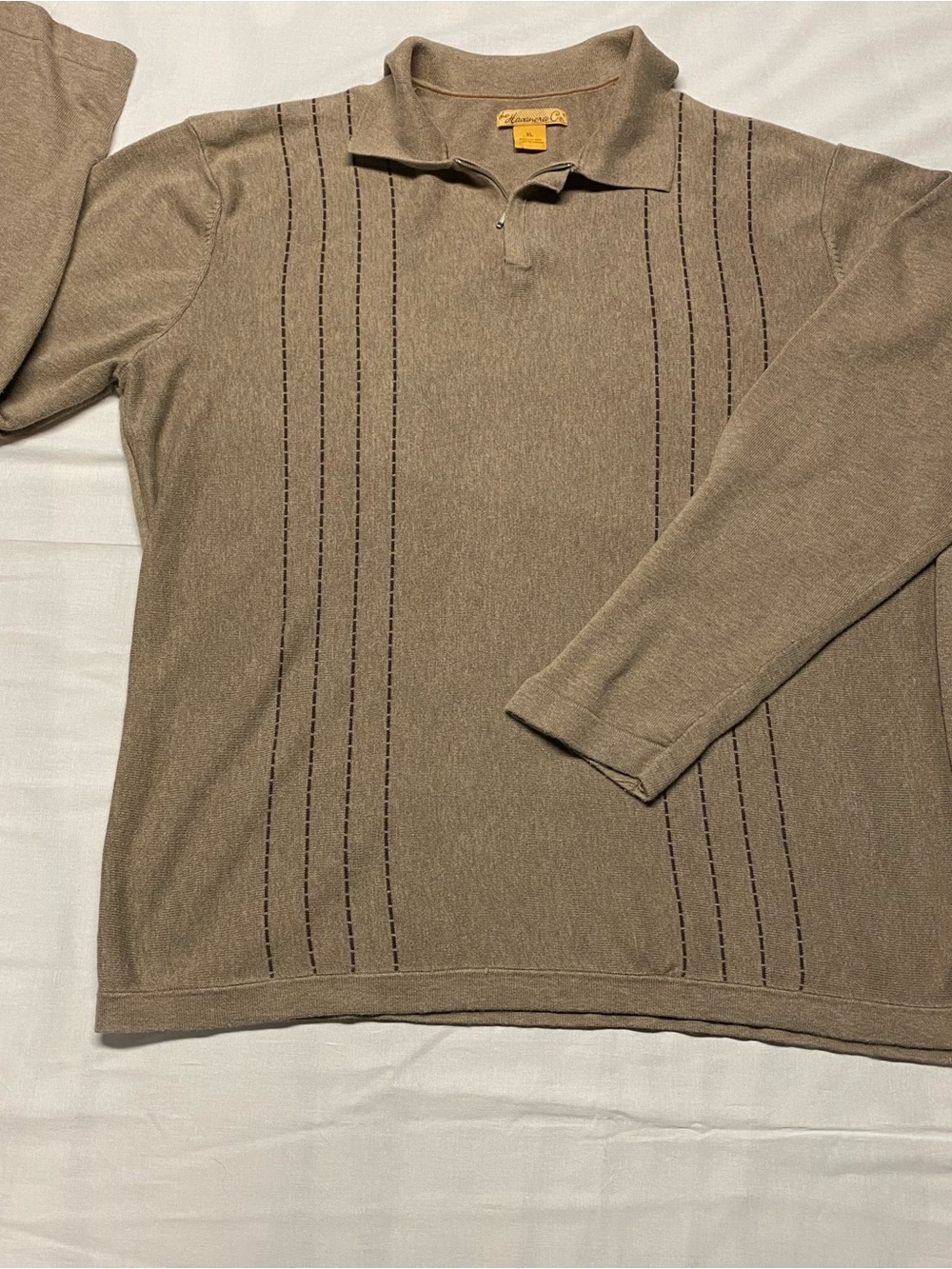Men's Taupe Zip-Front Polo Sweater - Classic Long Sleeve